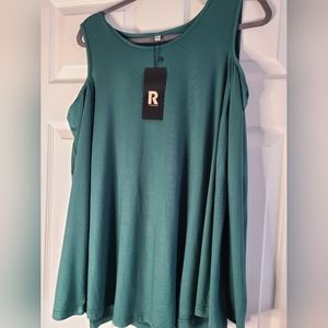 Prinstory green cold shoulder long sleeve shirt size 2X